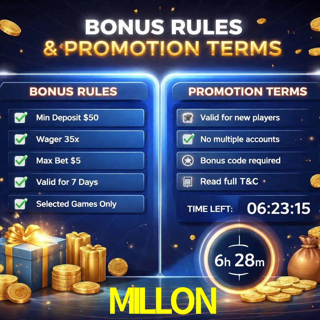 Reglas de promoción MILLON y condiciones de bonos explicadas visualmente