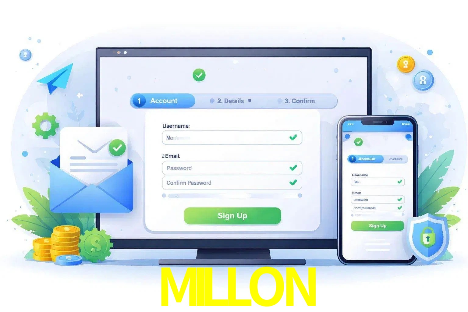 Registro de nuevo usuario y configuración de cuenta MILLON